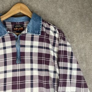 High Sierra Vintage Plaid Quarter Zip Pullover Shirt Mens Lg Cotton Denim Collar